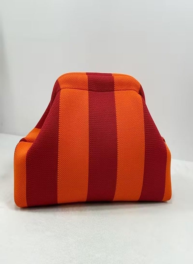 كون حقيبة يد نسائية من Kawn® بتصميم كروشيه مخطط | حقيبة كتف منسوجة يدوياً | حقيبة يد أنيقة بتصميم مميز وقفل كبس، مناسبة للاستخدام اليومي والنزهات - Image 2